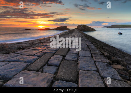 Sunset over Bude Breakwater Stock Photo
