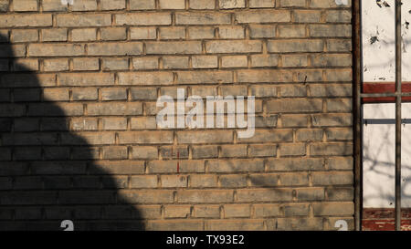 Nostalgic brick walls, mottled tree shadows Stock Photo
