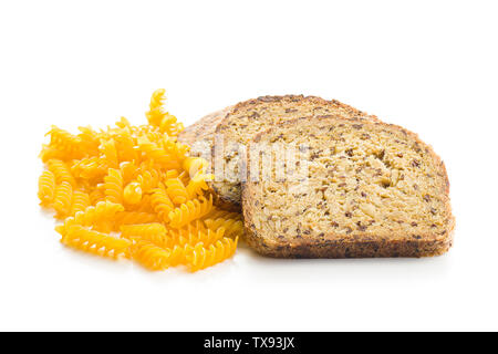 Gluten Free Bread and pasta isolated on white background. Stock Photo