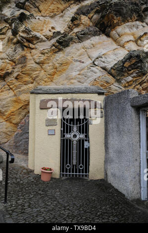 Entrance to St Fillan's Cave in the village of Pittenweem, Fife. Stock Photo