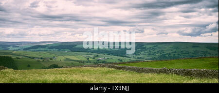 Looking eastwards over Nidderdale  on a gloomy and heavily overcast day. N Yorkshire . 17/06/19 Stock Photo