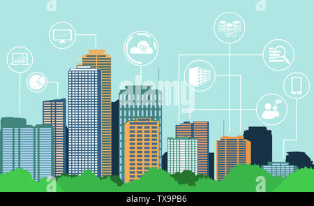 Big data concept icon with city building illustration Stock Photo