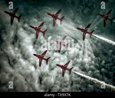 GB - DEVON: RAF Red Arrows Display Team at Torbay Airshow (01 June 2019) Stock Photo