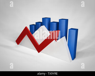 red arrow up with 3d business background Stock Photo
