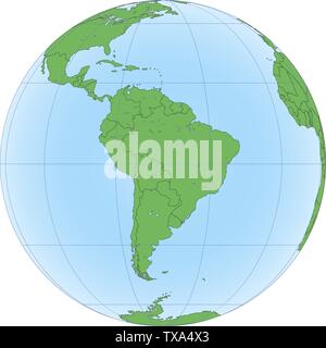 Earth globe with focused on South America Stock Vector