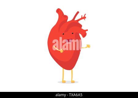 Cute cartoon smiling healthy heart character happy emoji emotion. Funny circulatory organ cardiology. Vector illustration Stock Vector