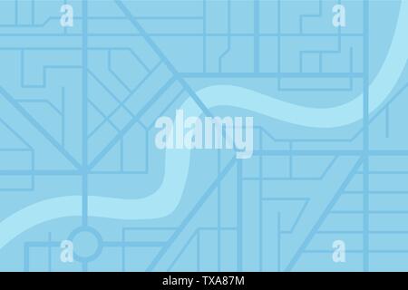 City street map plan with river. Vector blue color illustration schema Stock Vector