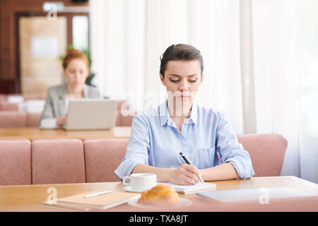 Making notes on business plan Stock Photo