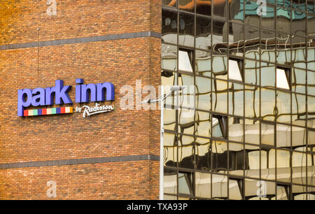 CARDIFF, WALES - JUNE 2019: Sign on the outside of the Park Inn hotel in Cardiff city centre. It is part of the Radisson chain Stock Photo