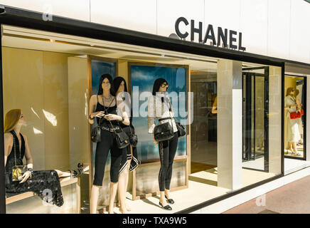CANNES, FRANCE - APRIL 2019: Front of the Chanel store on the seafront in Cannes. Stock Photo
