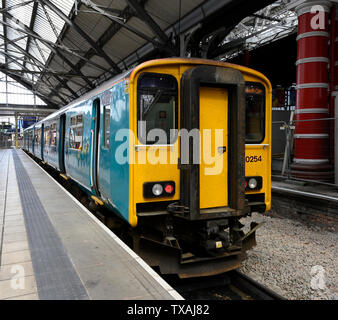 British Rail Class 150 Sprinter diesel multiple-unit train at station platform, Liverpool Lime Street, Liverpool, England, UK Stock Photo