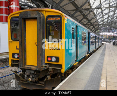 British Rail Class 150 Sprinter diesel multiple-unit train at station platform, Liverpool Lime Street, Liverpool, England, UK Stock Photo