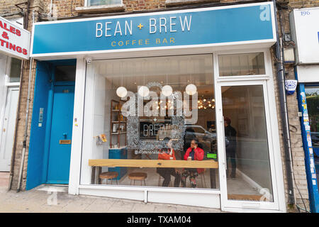 London / UK - June 15th 2019 - Bean and Brew independent coffee Bar in Wood Green, Haringey Stock Photo