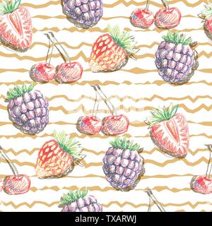 seamless vector pattern of berries. hand drawn illustration. Stock Vector