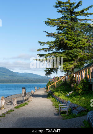 Walkway by the water at Icy Strait Point, Alaska Stock Photo