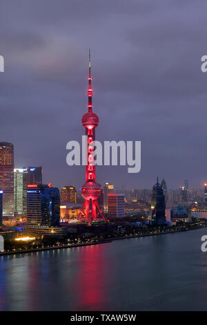 Shanghai Oriental Pearl TV Tower Festival Night Lighting Show Stock Photo