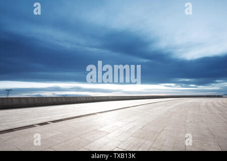 Empty marble floor with snow mountains Stock Photo