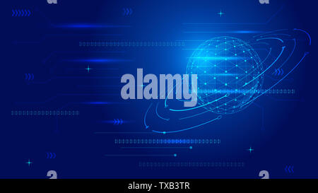 Dynamic technology abstract vector background constructed by dot line, digital, tech earth Stock Photo