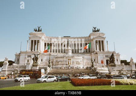 Rome, Italy - July 3, 2018: : Panoramic front view of museum the Vittorio Emanuele II Monument also known as the Vittoriano or Altare della Patria at Stock Photo