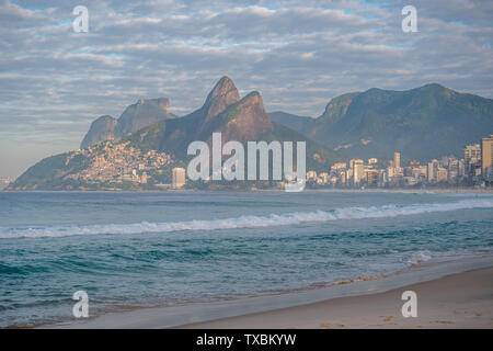 Early morning view of Ipanema beach with no people and calm waters Stock Photo