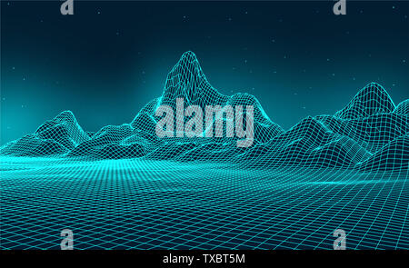 Abstract three-dimensional digital terrain of big data concept, graphics with artificial intelligence concept Stock Photo