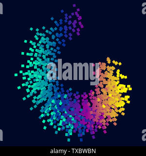 Color square particles form glowing abstract background Stock Photo