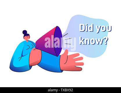 A woman Holds a Megaphone to speech DID YOU KNOW Business concept Digital marketing for website and promotion banners. Vector Illustration of a Woman' Stock Vector
