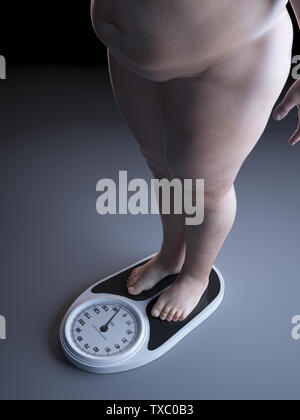 3d rendered, medically accurate illustration of an obese man on a scale Stock Photo
