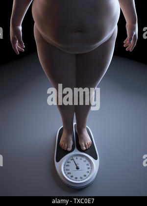 3d rendered, medically accurate illustration of an obese man on a scale Stock Photo