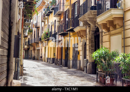 Colorful buildings in traditional street in Palermo, Italy Stock Photo