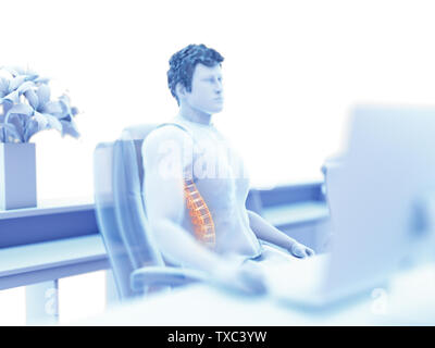 3d rendered illustration of a man working on a pc - having a painful back Stock Photo