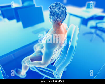 3d rendered illustration of a man working on a pc - painful muscles Stock Photo