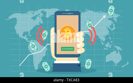 Bitcoin and dollar exchange concept creative illustration Stock Photo
