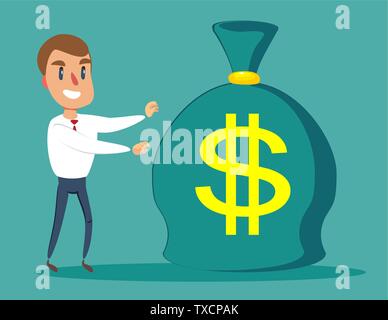Cartoon businessman pick up money lying on the ground. Stock Vector
