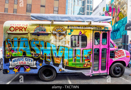 Nashville tourist bus in Nashville Tennessee USA. Stock Photo