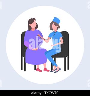 female doctor examining woman patient by stethoscope checking heart beat or breath medicine healthcare concept full length Stock Vector