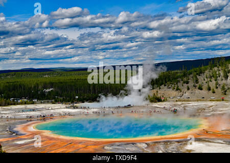Grand Prismatic Spring view from the Trail head Overlook Stock Photo