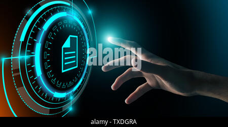 Hand Pressing Button File Search Folder On Virtual Interface, Panorama Stock Photo