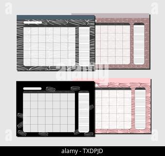 Set Wall Calendar Infinite Rescue Planner for Note. Template for the whole year. Seven weekly columns. Dark background with macaroons. Sweet backgroun Stock Vector