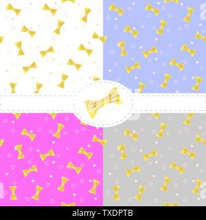 Set of four seamless patterns. Pasta, bubbles, white, gray, pink, blue background. To create packaging paper for products, textiles, decoration of sho Stock Vector