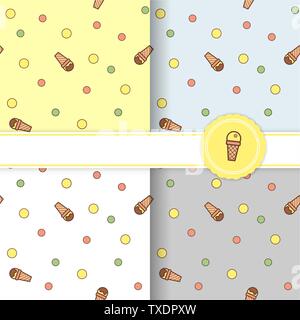 Set Ice cream and bubble Doodle seamless pattern. With different types ice cream waffle cone, cup ice cream. Great for yummy summer dessert wallpaper, Stock Vector