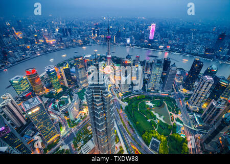 Shanghai Lujiazui CBD night view aerial shot Stock Photo