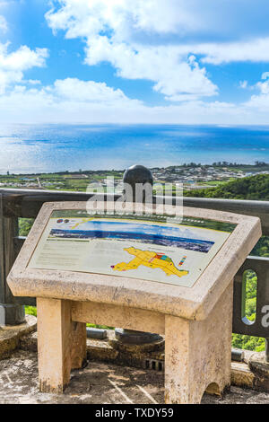 Information sign on the Agaiteida bridge which means East Sun on the Hanta road near the North Nakagusuku Castle in Okinawa Island Stock Photo