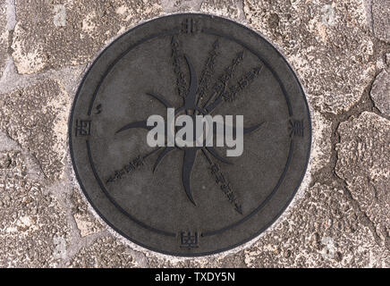 Manhole on the Agaiteida bridge which means East Sun on the Hanta road near the North Nakagusuku Castle in Okinawa Island Stock Photo