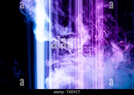 Abstract background of colored blue, purple  stripes and smoke. The concept of geometric aesthetics. Stock Photo