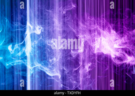 Abstract background of colored blue, purple  stripes and smoke. The concept of geometric aesthetics. Stock Photo