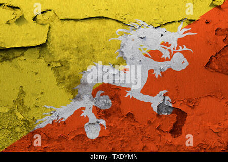 flag of Bhutan painted on cracked wall Stock Photo - Alamy