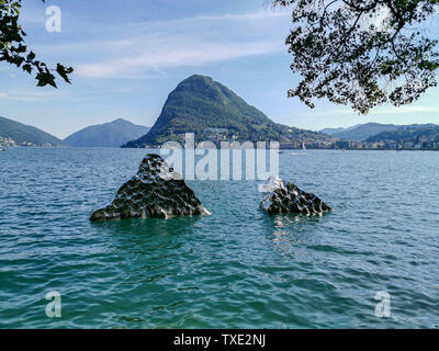 Lugano view from the lake Stock Photo
