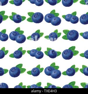 Seamless blueberries Pattern. 3d realistic vector berries Stock Vector