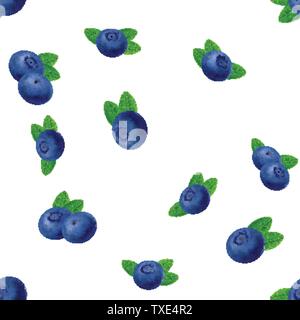 Seamless blueberries Pattern. 3d realistic vector berries Stock Vector